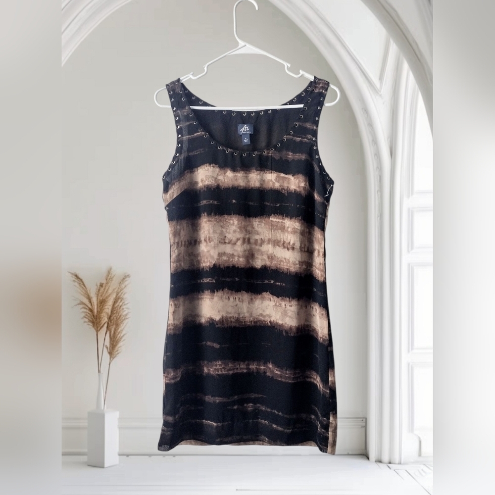 Authentic Icon Black and Brown Sleeveless Sheath Mini Dress Size Small